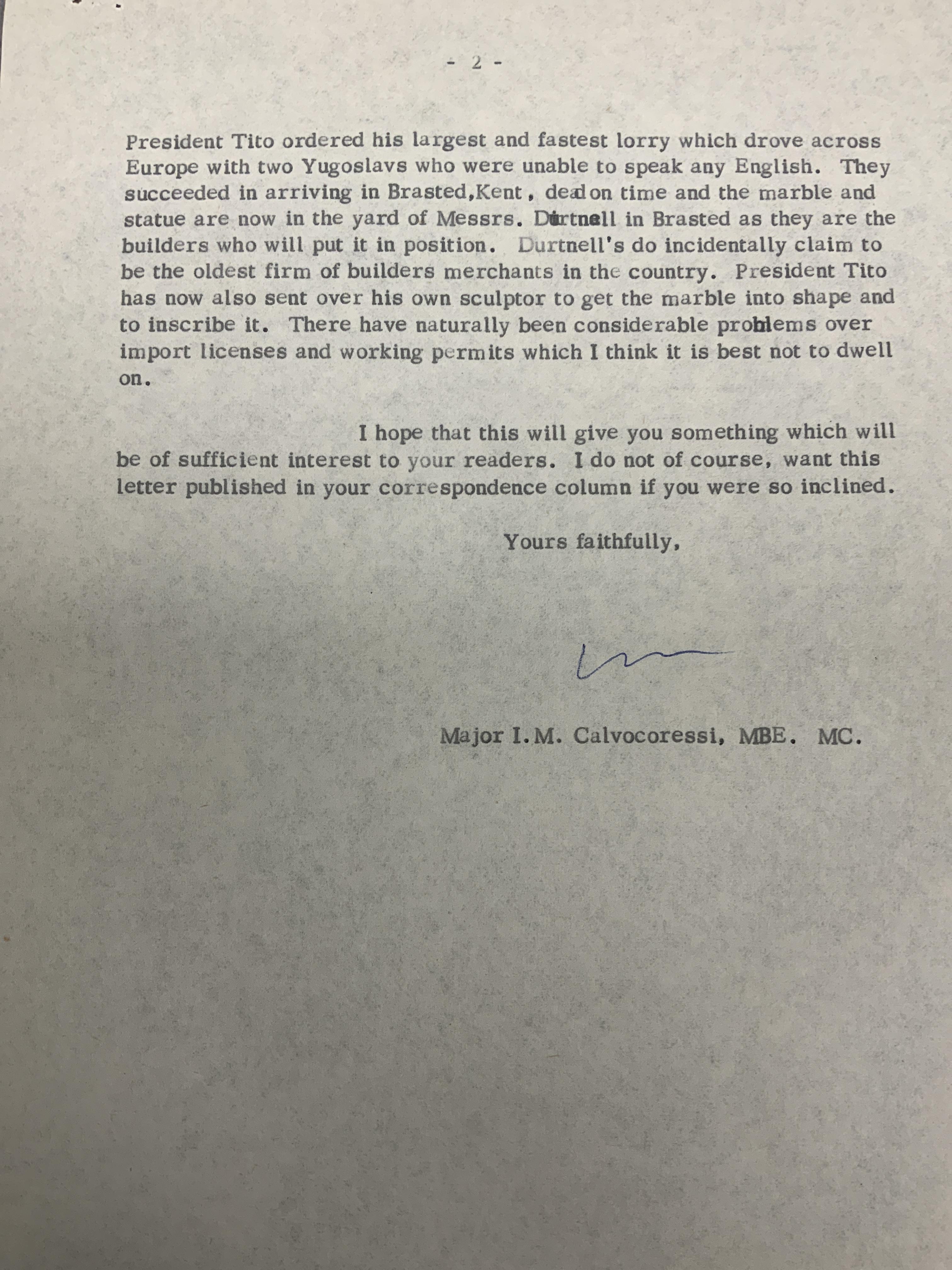 A collection of letters and other memorabilia regarding the unveiling of the Oscar Nemon (1906-1985) bronze statue of the seated figure of Sir Winston Churchill on The Green